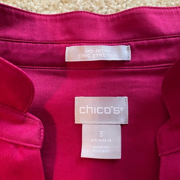 Chico's Vibrant Pink No Iron Popover Stretch Blouse - Picture 4 of 8